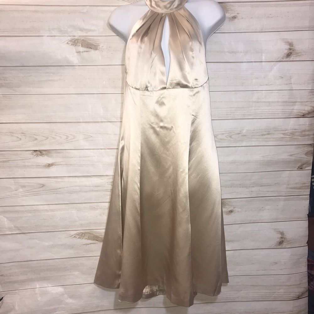 Antonio Gual Beige Silk Halter Dress-Size-10